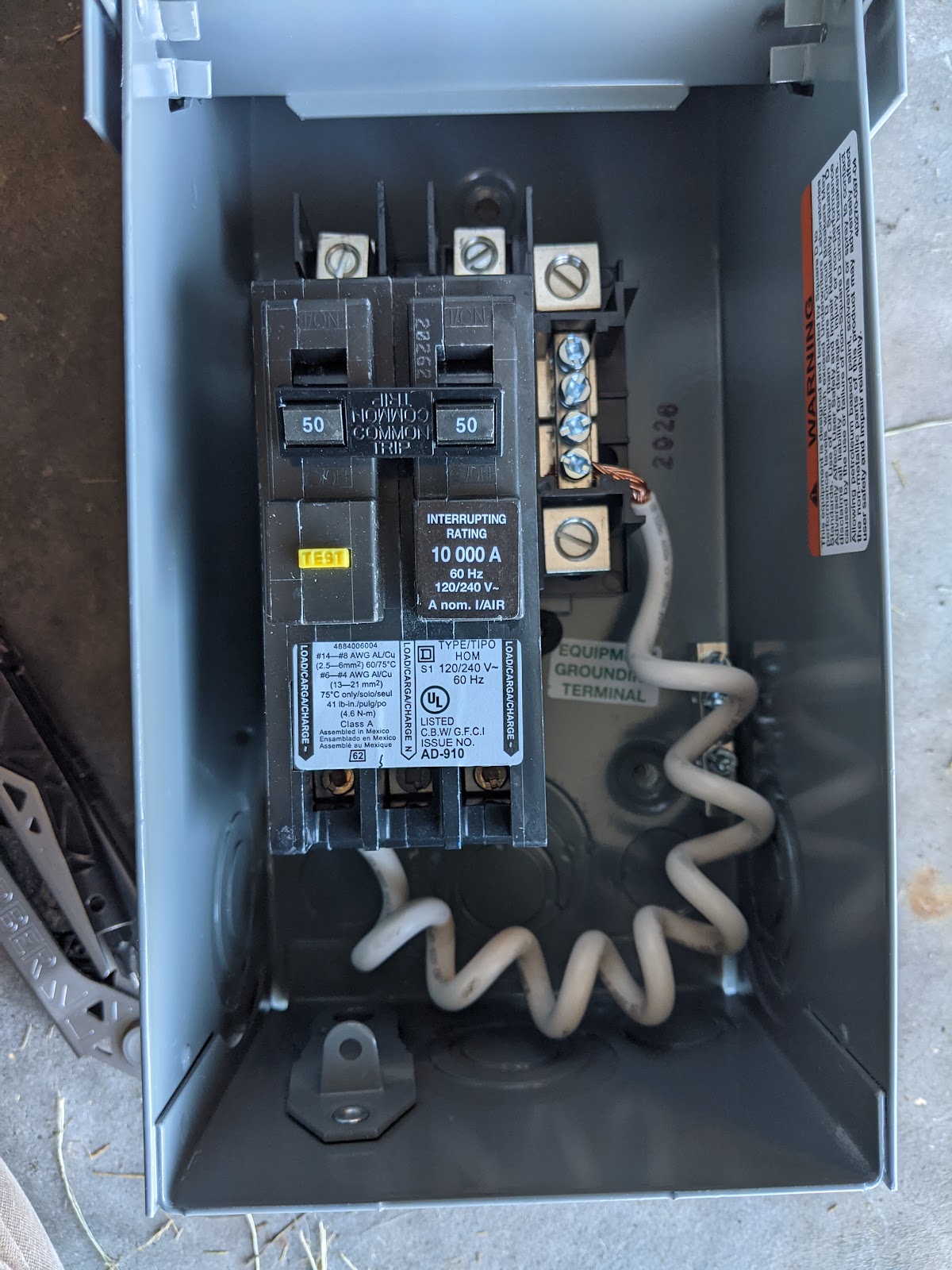 Close-up of a new 50 amp GFCI spa disconnect